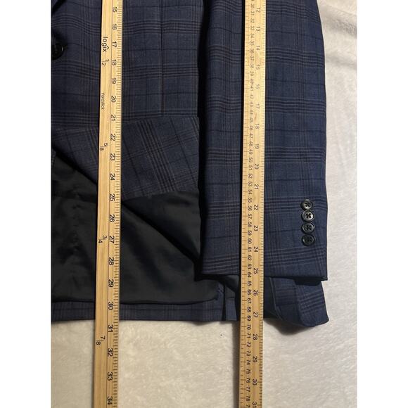 Jos A Bank Traveler Mens 44R Blue Burgundy Plaid Casual Sport Coat Blazer - Picture 13 of 14